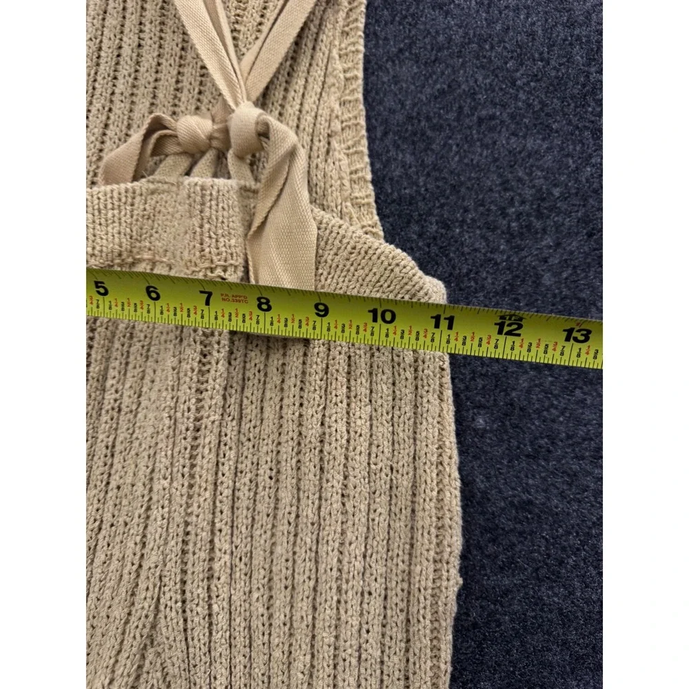 Free People Beach Knit Ribbed Overalls Tan Beige XS Wide Leg Tie Back Jumpsuit
